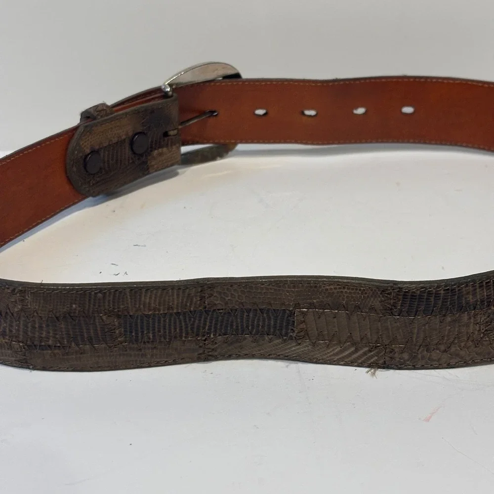 Tony Lama 20547B Mens Brown Lizard Skin Inlay Leather Western Belt Size 30 USA